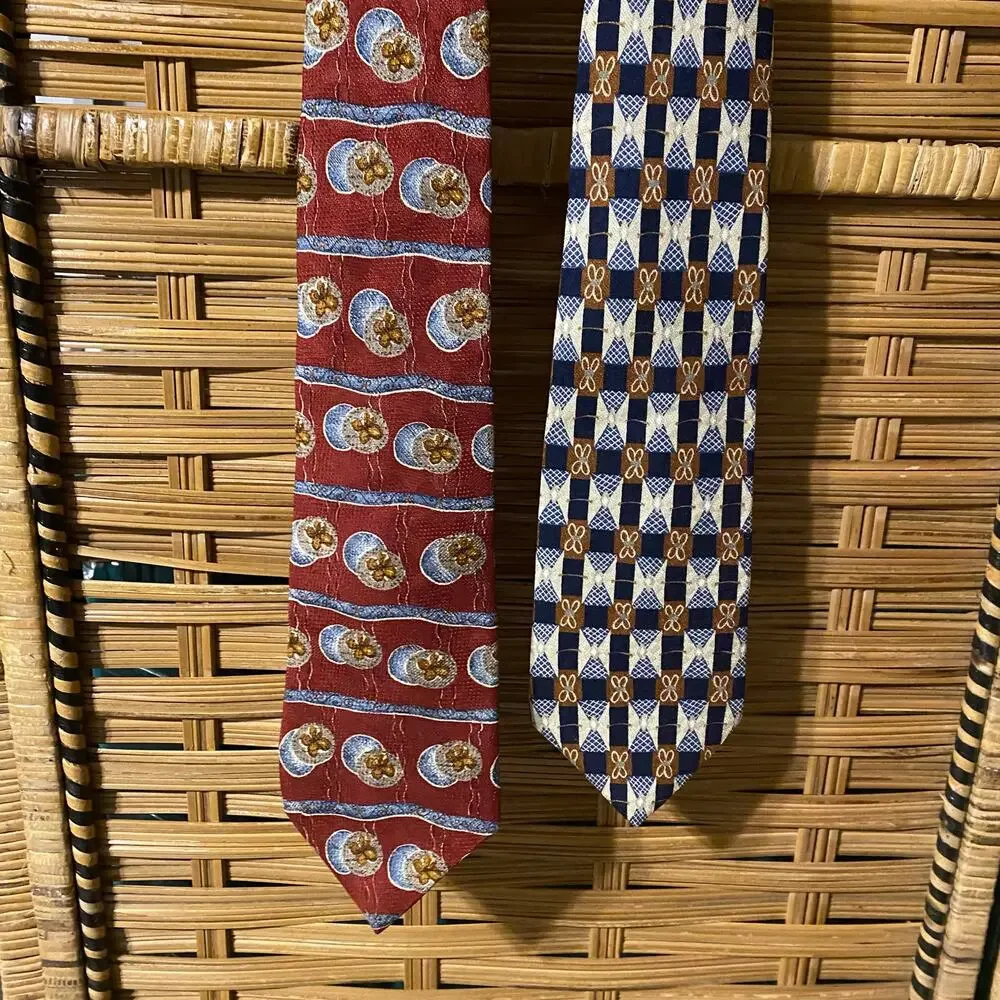 Vintage Guess USA Silk Tie Lot of 2 – 80s 90s Geometric Red Blue Made in USA